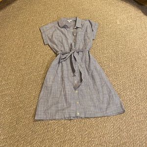 Blue and white pinstripe summer shirt dress